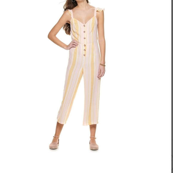 Candie's Other - Candie's Button Front Flutter Sleeve Cropped Jumpsuit